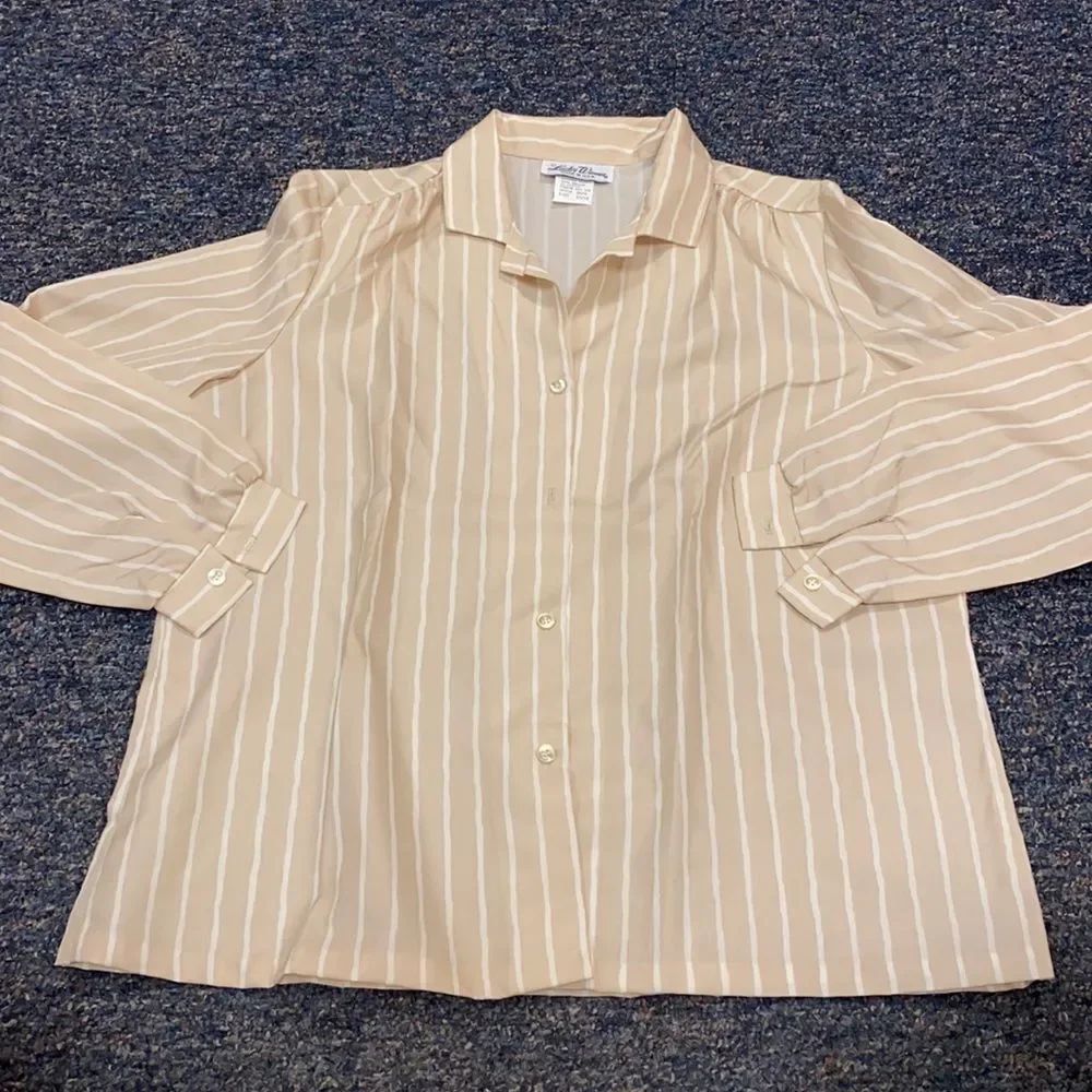 Lucky Winner Tan Stripped Button Down Top